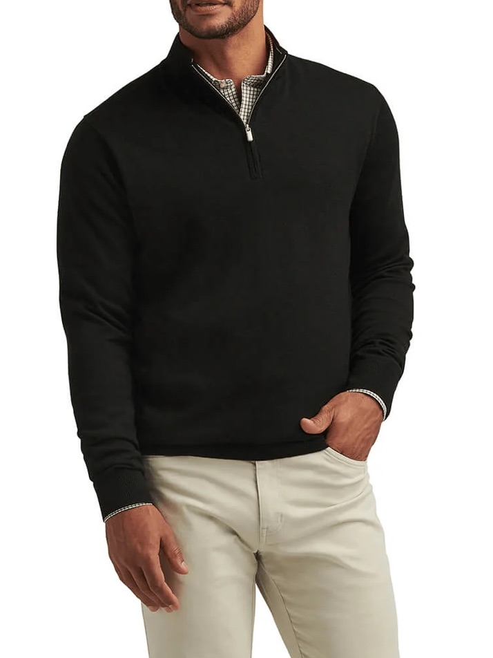 Peter Millar Men’s Autumn Crest 1/4 Zip Sweater Merino Wool Blend Black Medium